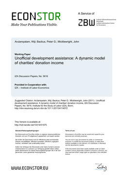 Unofficial Development Assistance: a Dynamic Model of Charities' Donation Income