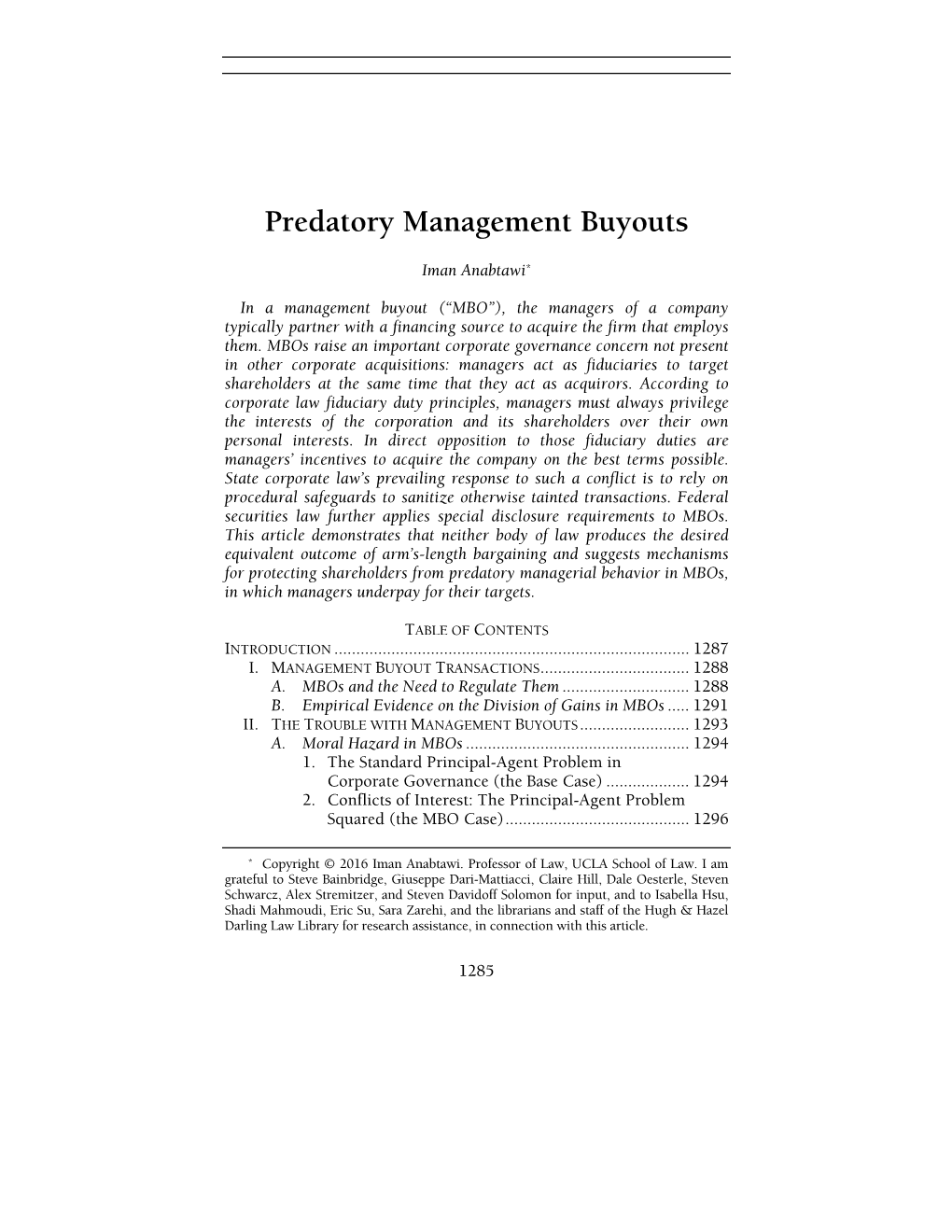 Predatory Management Buyouts