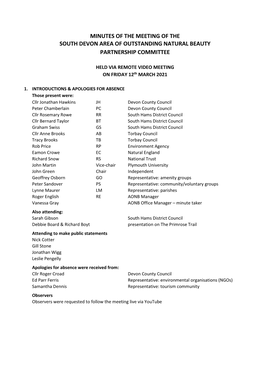 Minutes of the Meeting of the South Devon Area of Outstanding Natural Beauty Partnership Committee