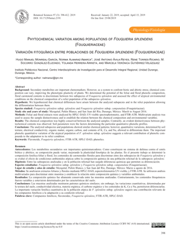 Phytochemical Variation Among Populations of Fouquieria Splendens (Fouquieriaceae) Variación Fitoquímica Entre Poblaciones De Fouquieria Splendens (Fouquieriaceae)
