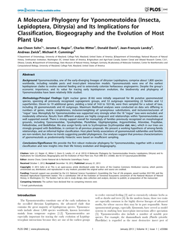 A Molecular Phylogeny for Yponomeutoidea (Insecta, Lepidoptera, Ditrysia) and Its Implications for Classification, Biogeography and the Evolution of Host Plant Use