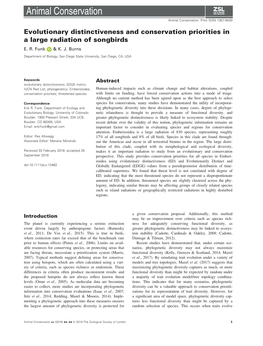 Evolutionary Distinctiveness and Conservation Priorities in a Large Radiation of Songbirds E