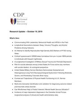 Research Update -- October 10, 2019