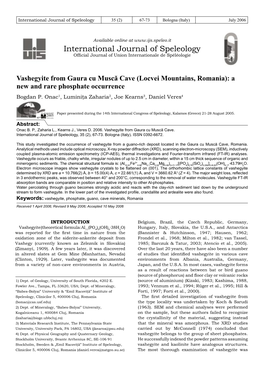 Cave (Locvei Mountains, Romania): a New and Rare Phosphate Occurrence Bogdan P