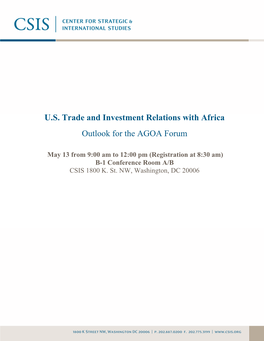 U.S. Trade and Investment Relations with Africa Outlook for the AGOA Forum