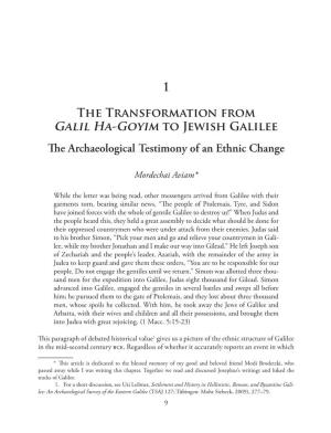 1 the Transformation from Galil Ha-Goyim to Jewish Galilee The