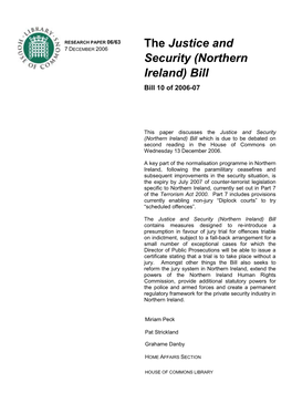 Northern Ireland) Bill Which Is Due to Be Debated on Second Reading in the House of Commons on Wednesday 13 December 2006