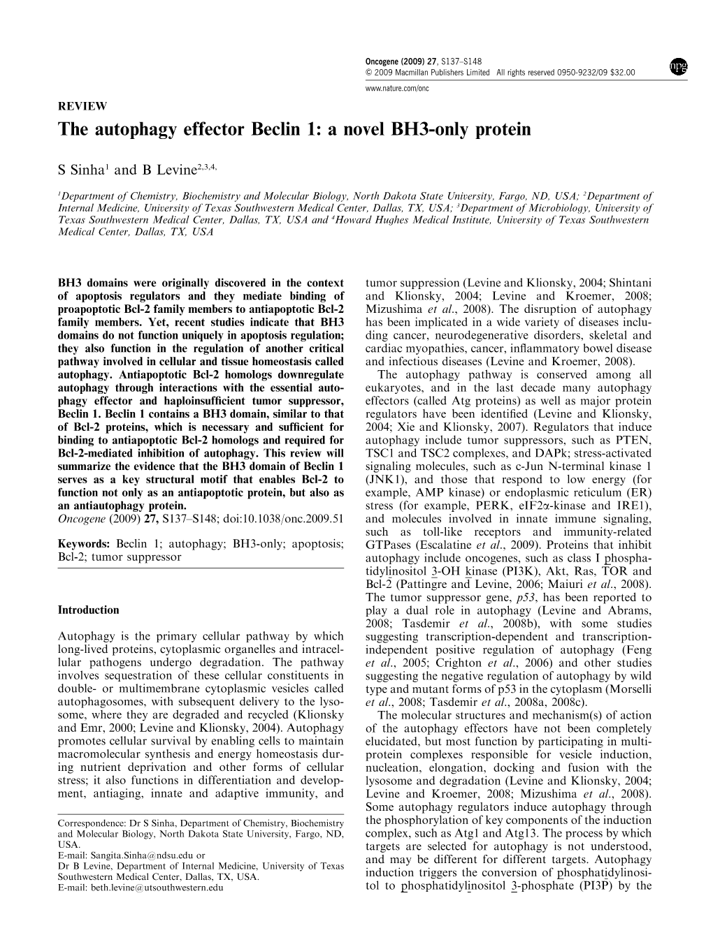 The Autophagy Effector Beclin 1: a Novel BH3-Only Protein