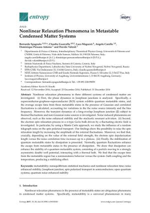 Nonlinear Relaxation Phenomena in Metastable Condensed Matter Systems
