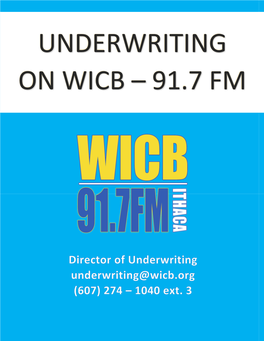 Underwriting on Wicb – 91.7 Fm