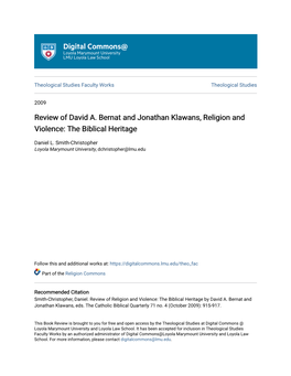 Review of David A. Bernat and Jonathan Klawans, Religion and Violence: the Biblical Heritage