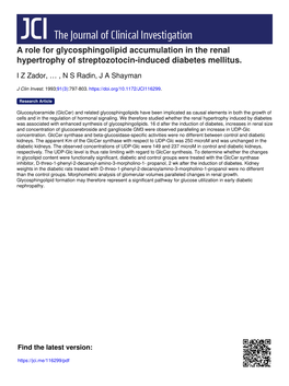 A Role for Glycosphingolipid Accumulation in the Renal Hypertrophy of Streptozotocin-Induced Diabetes Mellitus