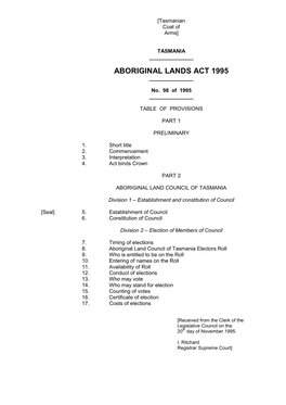 Aboriginal Lands Act 1995 (Tas) [Transcript