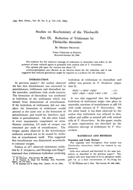 Studies on Biochemistry of the Thiobacilli Part IX