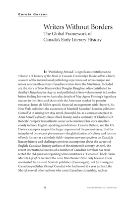 Writers Without Borders the Global Framework of Canada’S Early Literary History1