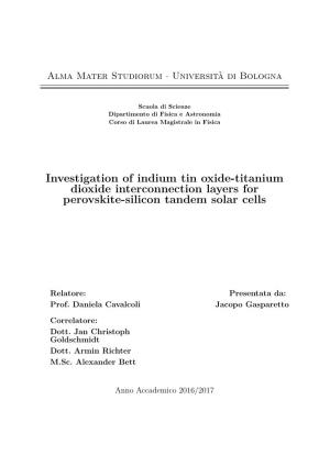 Investigation of Indium Tin Oxide-Titanium Dioxide Interconnection Layers for Perovskite-Silicon Tandem Solar Cells