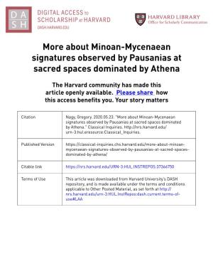 About Minoan-Mycenaean Signatures Observed by Pausanias at Sacred Spaces Dominated by Athena