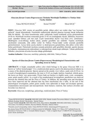 Glaucium Flavum Crantz (Papaveraceae) Türünün Morfolojik Özellikleri Ve Türkiye’Deki Yayılış Alanları