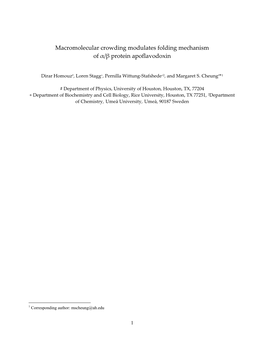 Macromolecular Crowding Modulates Folding Mechanism of Α/Β Protein Apoflavodoxin
