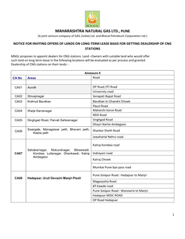 MAHARASHTRA NATURAL GAS LTD., PUNE (A Joint Venture Company of GAIL (India) Ltd