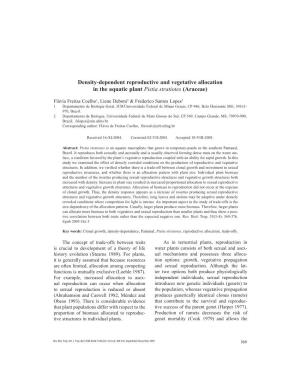 Density-Dependent Reproductive and Vegetative Allocation in the Aquatic Plant Pistia Stratiotes (Araceae)