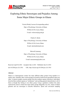 Exploring Ethnic Stereotypes and Prejudice Among Some Major Ethnic Groups in Ghana