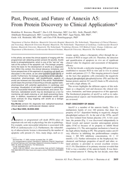 Past, Present, and Future of Annexin A5: from Protein Discovery to Clinical Applications*