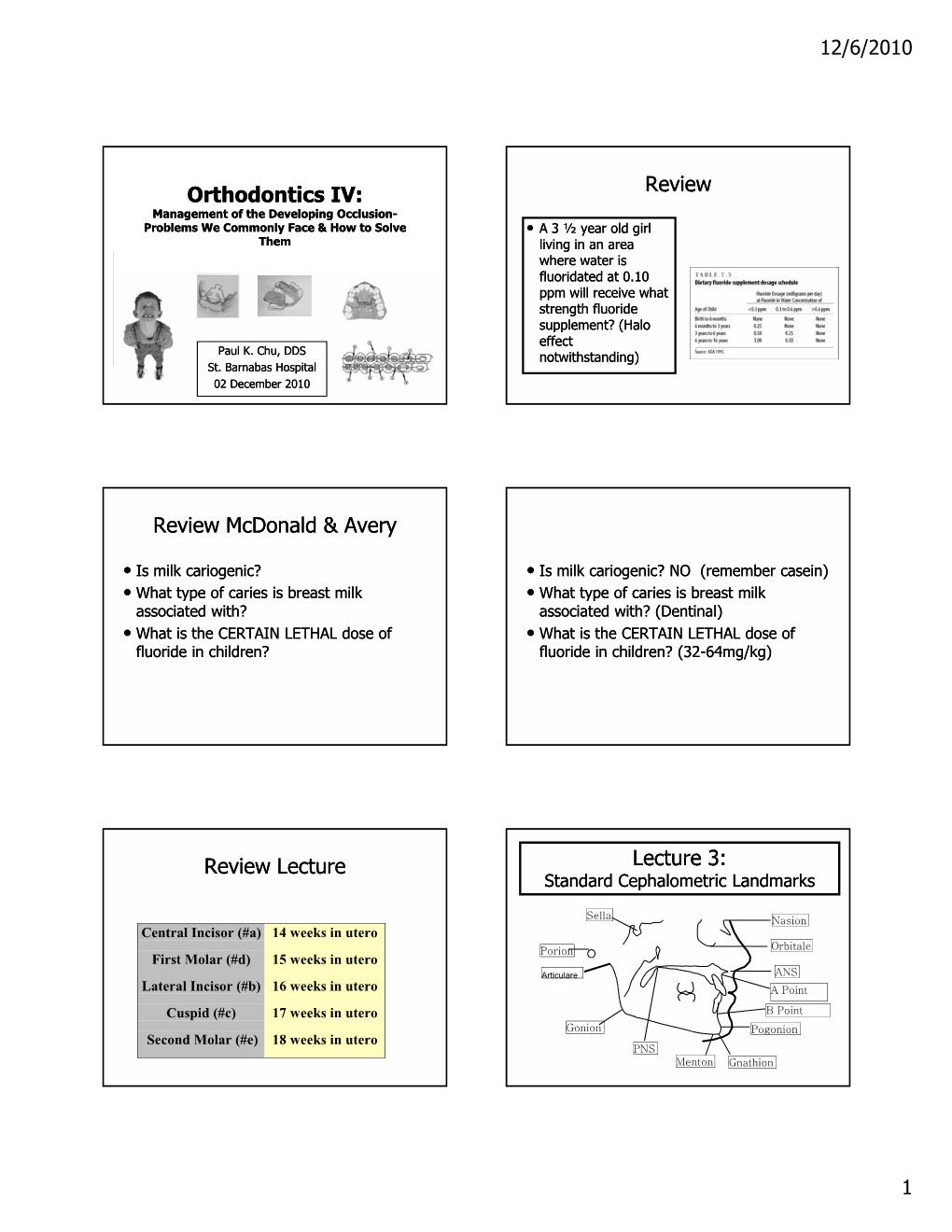 Orthodontics IV: Review Review Mcdonald & Avery Review Lecture