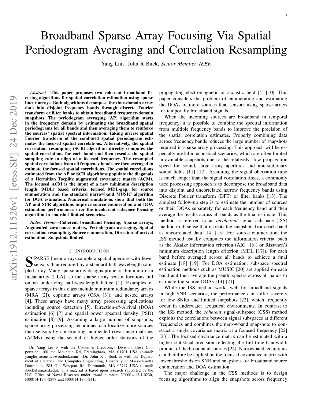 Broadband Sparse Array Focusing Via Spatial Periodogram Averaging