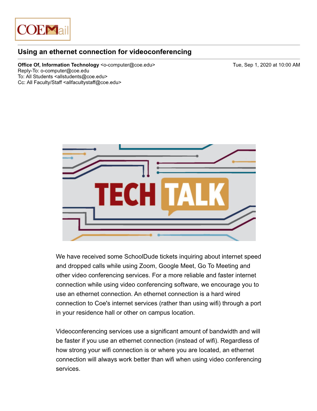 Using an Ethernet Connection for Videoconferencing