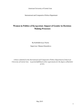 Women in Politics of Kyrgyzstan: Impact of Gender in Decision- Making Processes