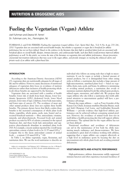 Fueling the Vegetarian (Vegan) Athlete Joel Fuhrman and Deana M