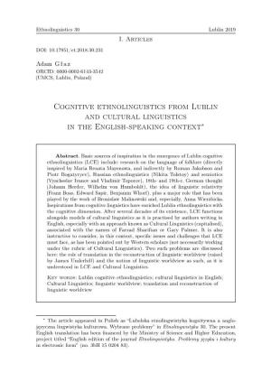 Cognitive Ethnolinguistics from Lublin and Cultural Linguistics in the English-Speaking Context∗