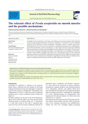 The Relaxant Effect of Ferula Assafoetida on Smooth Muscles and the Possible Mechanisms