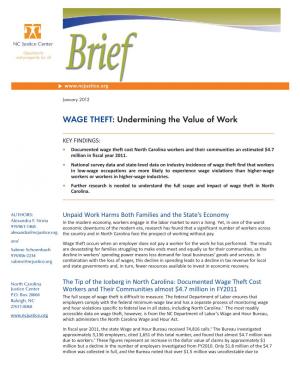 WAGE THEFT: Undermining the Value of Work