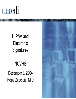 HIPAA and Electronic Signatures NCVHS