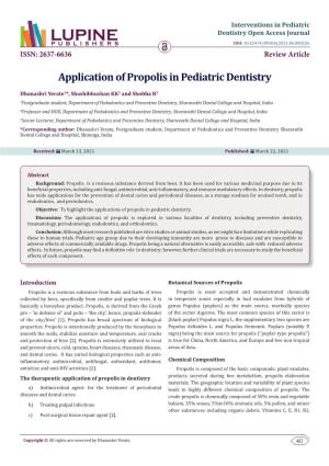 Application of Propolis in Pediatric Dentistry