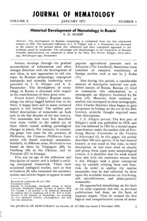 Historical Development of Nematology in Russia~ S