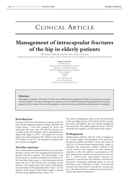 Management of Intracapsular Fractures of the Hip in Elderly Patients