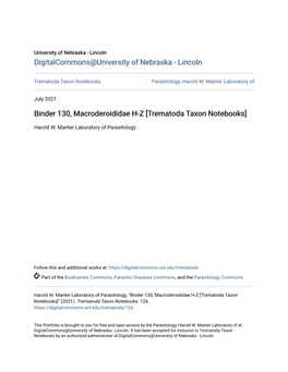 Trematoda Taxon Notebooks Parasitology, Harold W