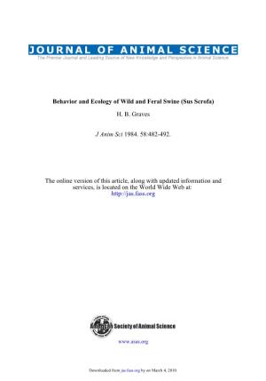 H. B. Graves Behavior and Ecology of Wild and Feral Swine (Sus Scrofa