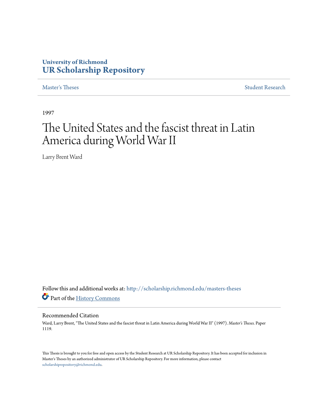 The United States and the Fascist Threat in Latin America During World