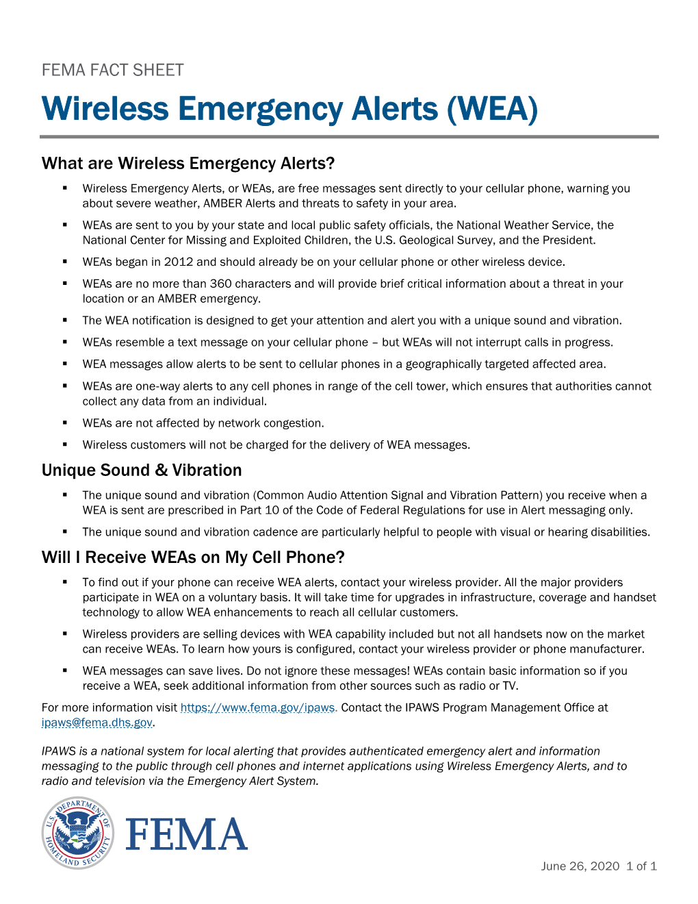 Wireless Emergency Alerts Fact Sheet