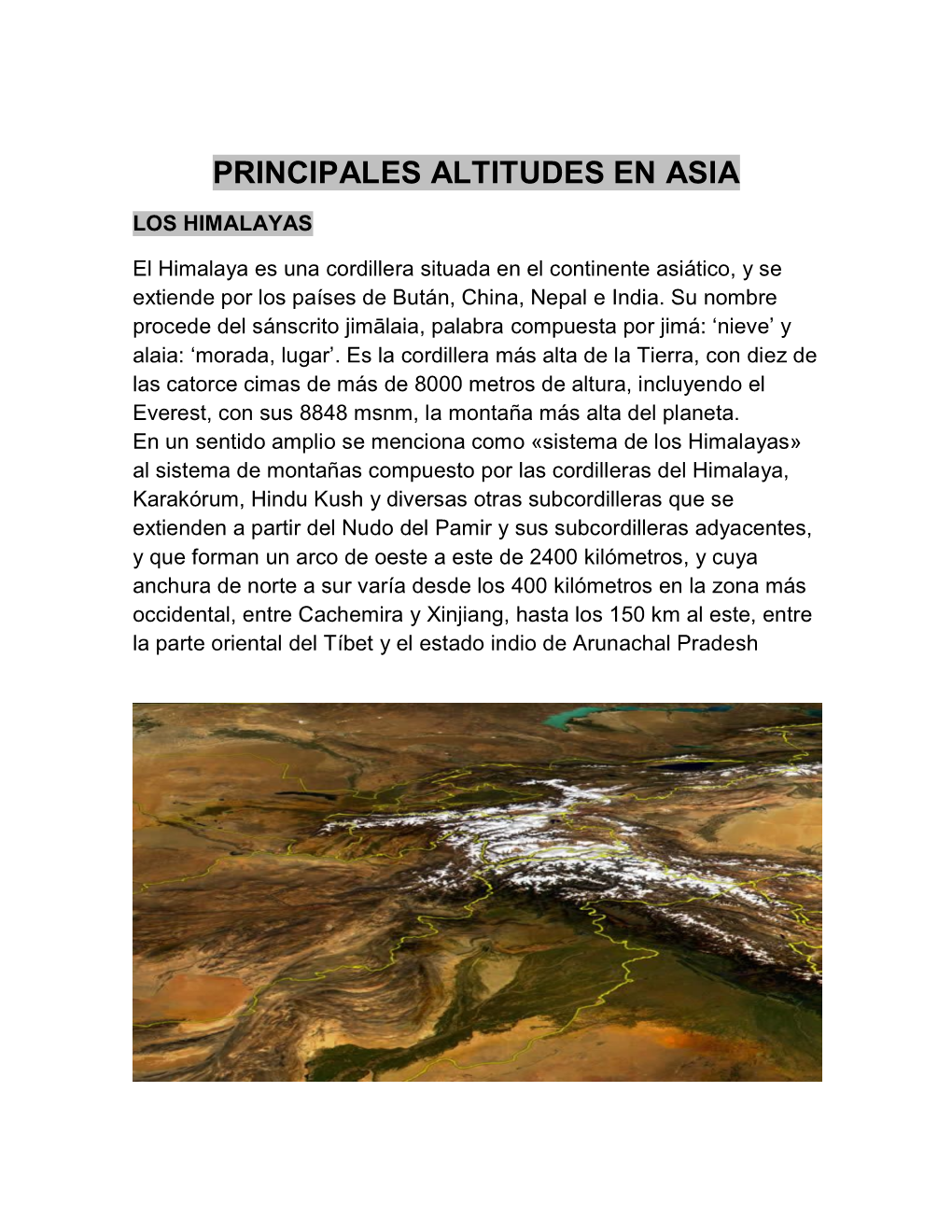 Principales Altitudes En Asia