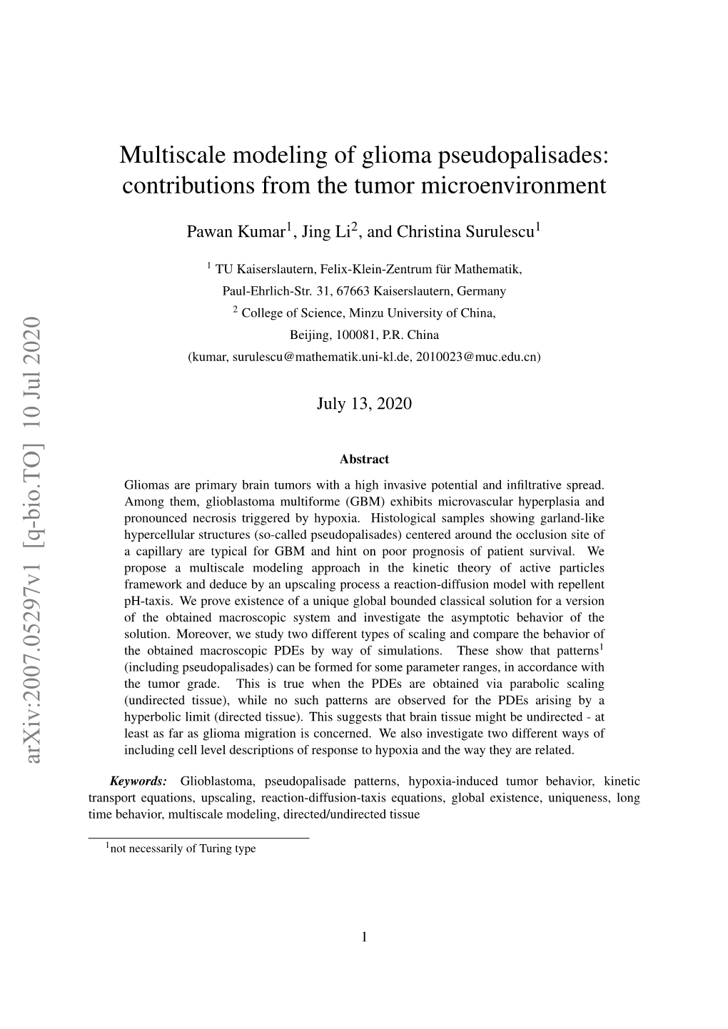 Multiscale Modeling of Glioma Pseudopalisades: Contributions from the Tumor Microenvironment