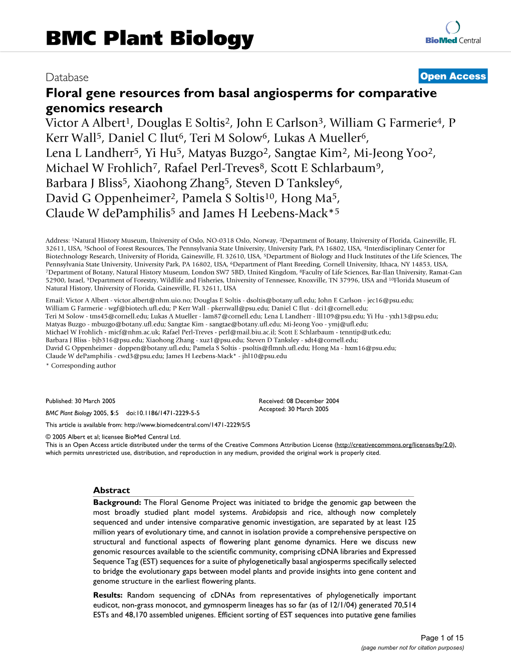 Floral Gene Resources from Basal Angiosperms for Comparative