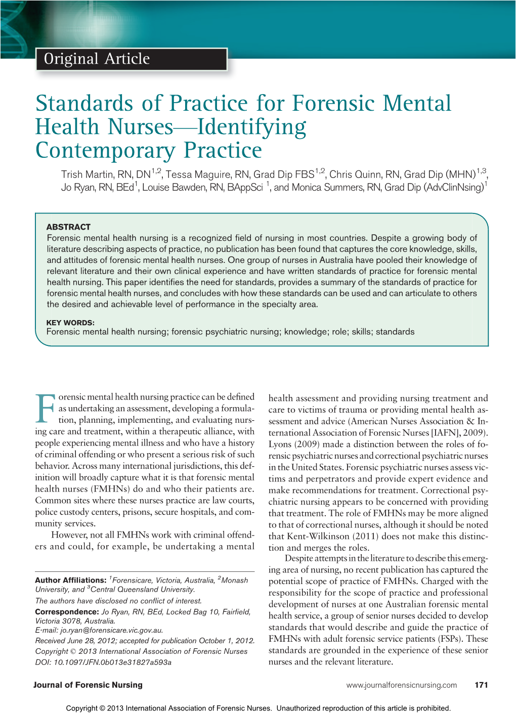 Standards of Practice for Forensic Mental Health Nursesvidentifying