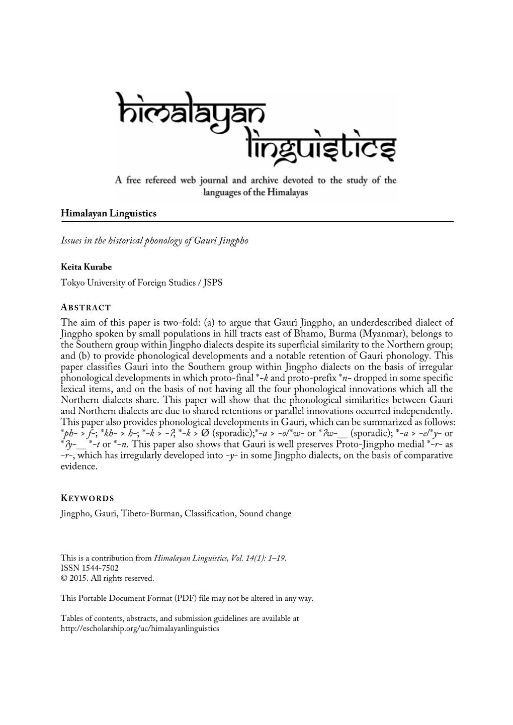 Himalayan Linguistics Issues in the Historical Phonology