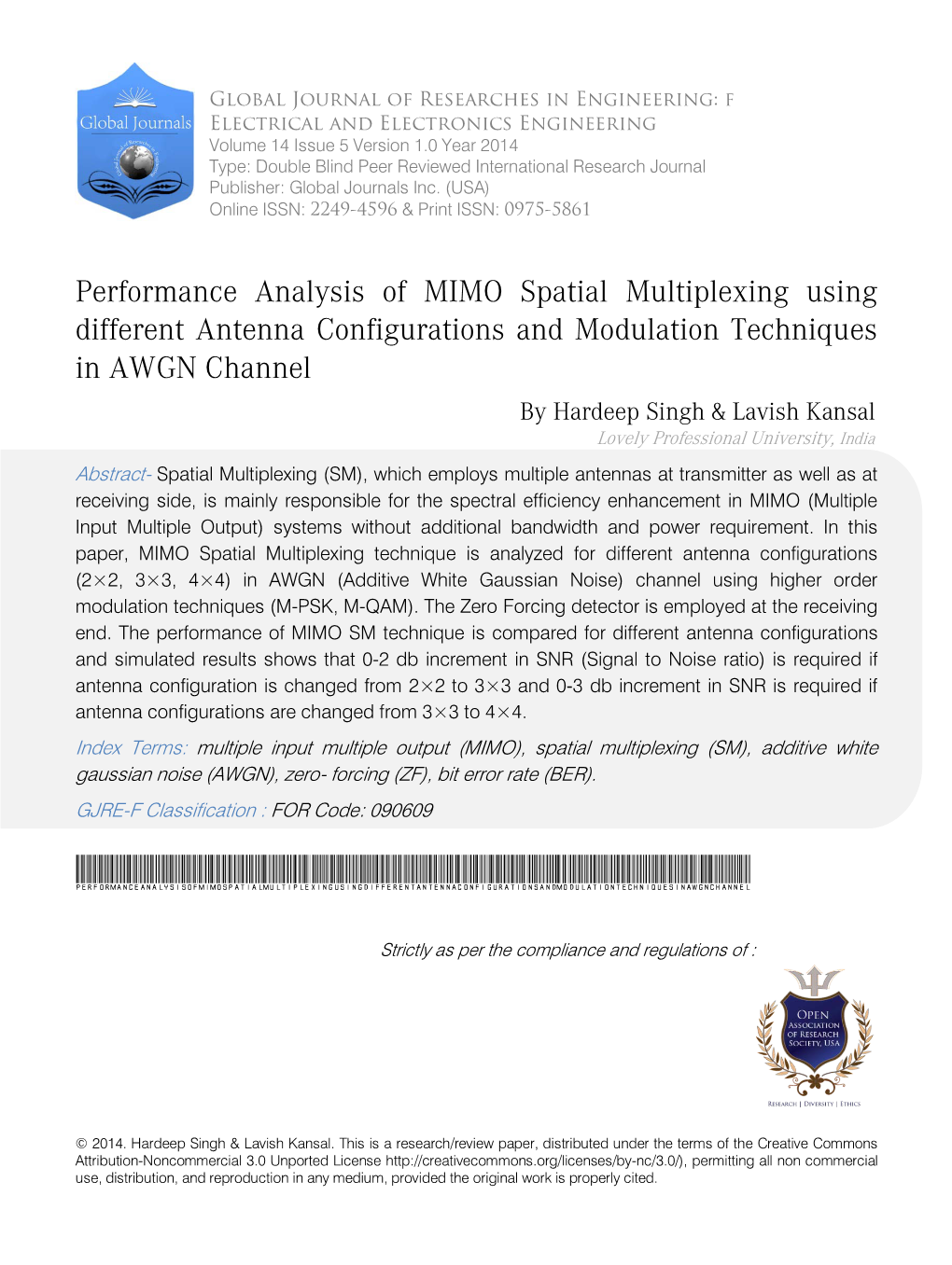 Performance Analysis of MIMO Spatial Multiplexing Using Different