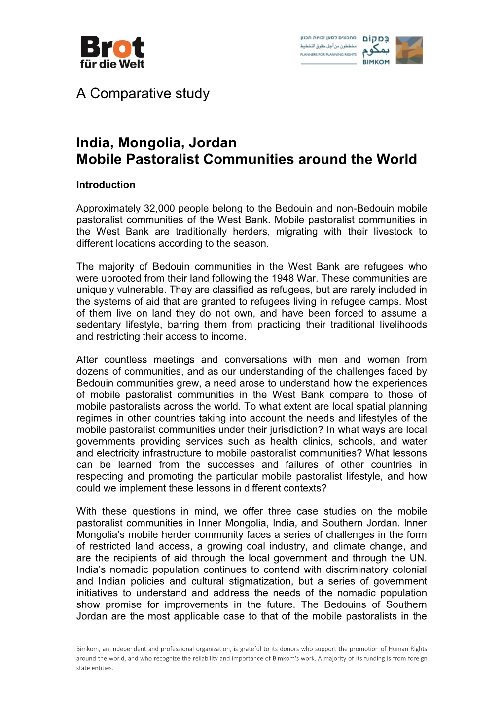 A Comparative Study India, Mongolia, Jordan Mobile Pastoralist